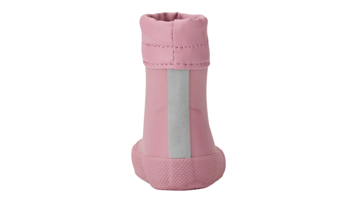 Barfußgummistiefel mit breiter Zehenbox, flexibler Sohle, geschlossenem Schaft, geschlossener Fersenbereich, Rückansicht
