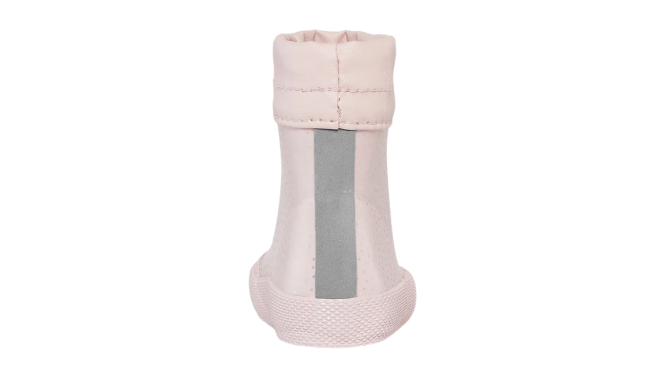 Barfußgummistiefel mit breiter Zehenbox, flexibler Sohle, geschlossenem Schaft, geschlossener Fersenbereich, Rückansicht