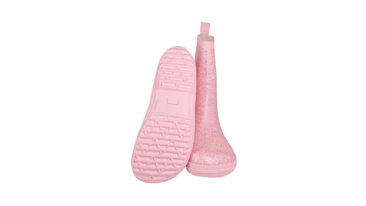 Barfußgummistiefel mit breiter Zehenbox, flexibler Sohle, geschlossenem Schaft, geschlossener Fersenbereich, Ansicht von unten und Vorderansicht
