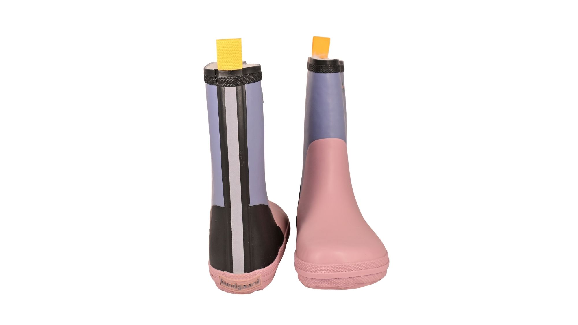 Barfußgummistiefel mit breiter Zehenbox, flexibler Sohle, geschlossenem Schaft, geschlossener Fersenbereich, Rück- und Vorderansicht