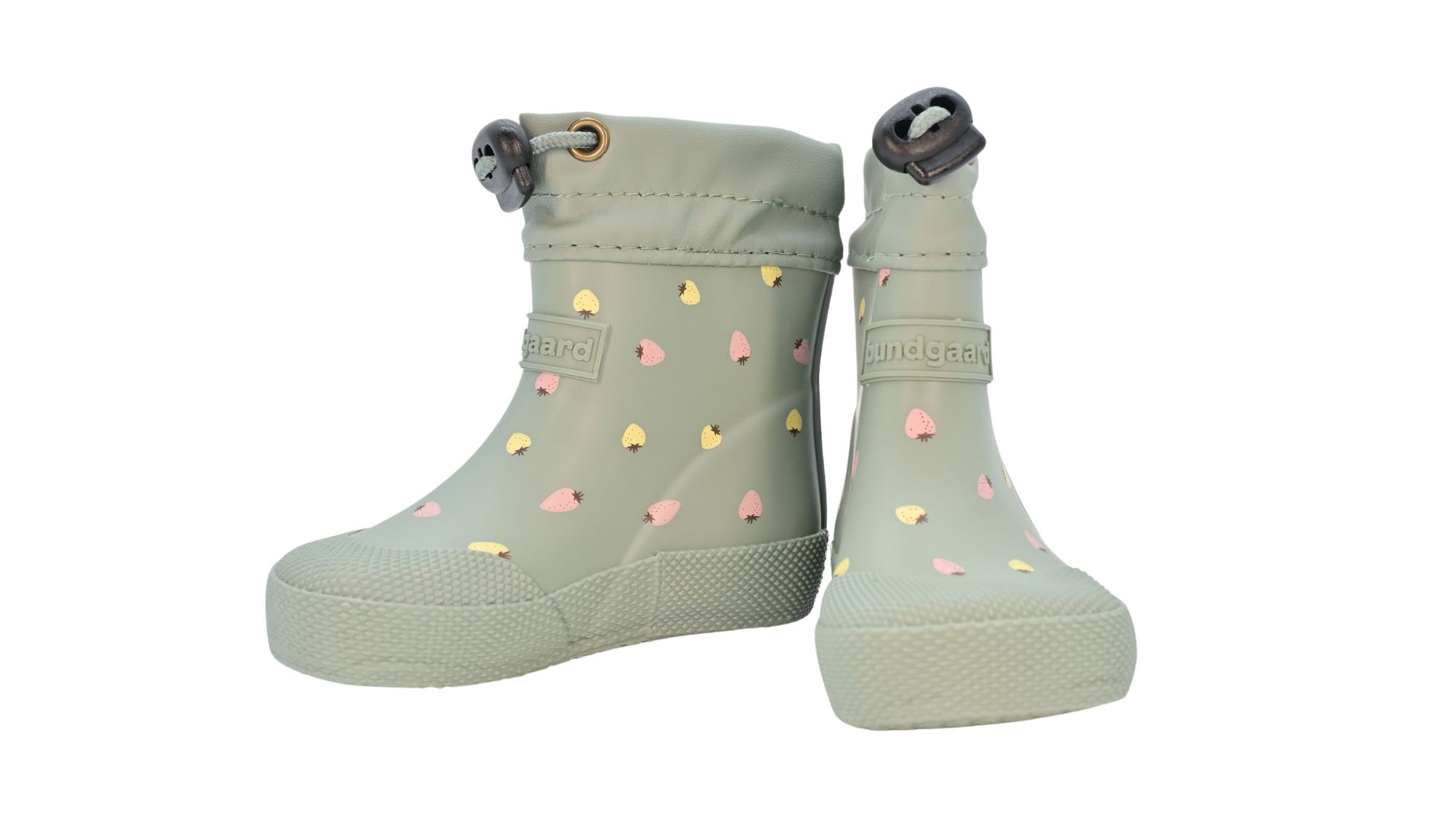 Barfußgummistiefel mit breiter Zehenbox, flexibler Sohle, geschlossenem Schaft, geschlossener Fersenbereich, schräge Vorderansicht, Paar