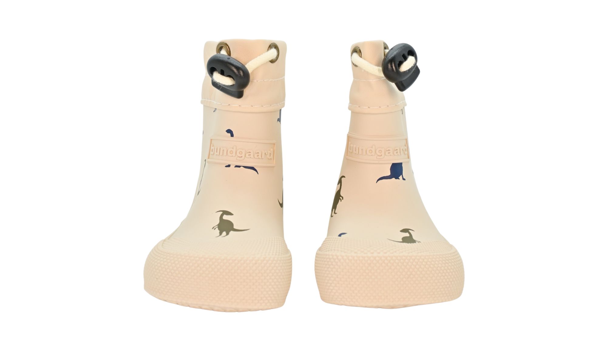 Barfußgummistiefel mit breiter Zehenbox, flexibler Sohle, geschlossenem Schaft, geschlossener Fersenbereich, Vorderansicht als Paar