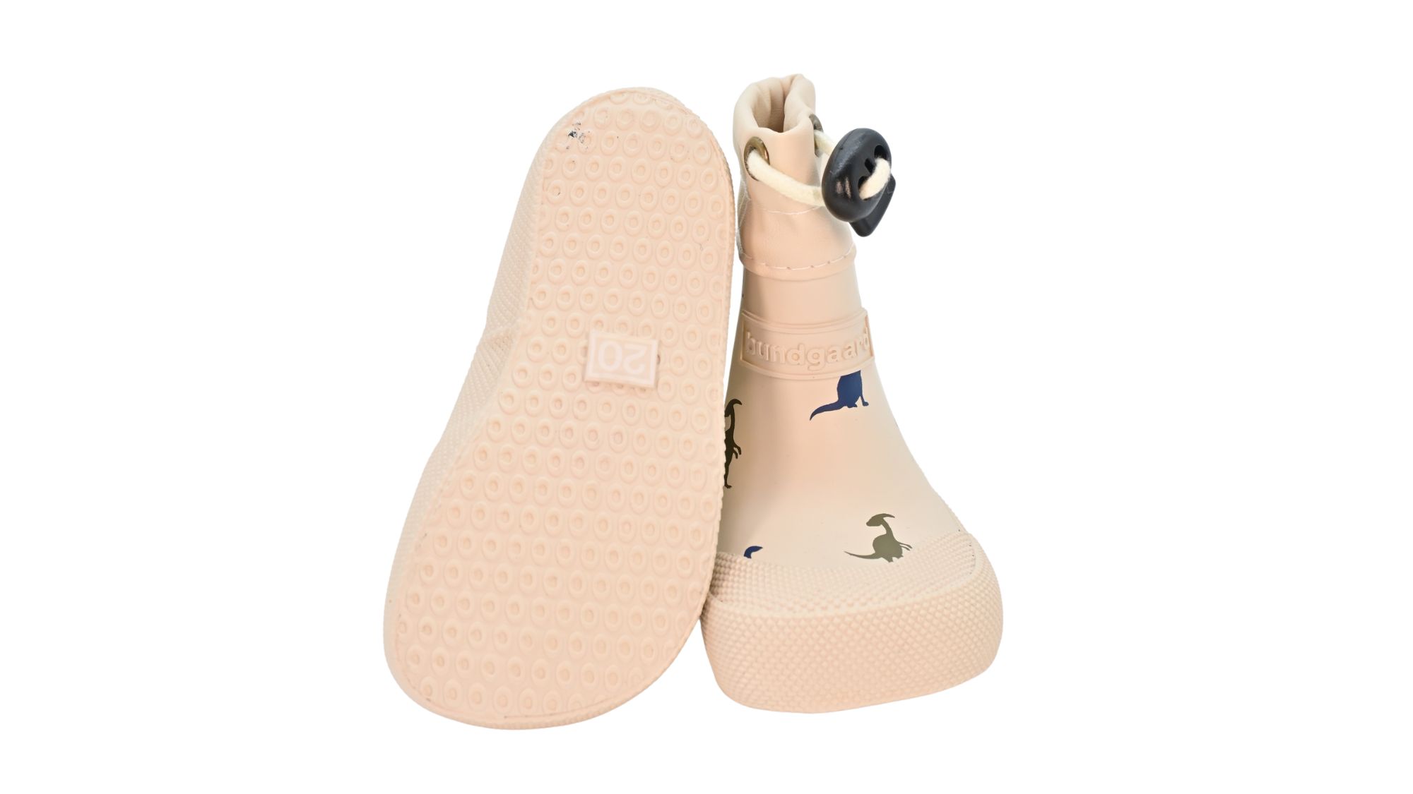 Barfußgummistiefel mit breiter Zehenbox, flexibler Sohle, geschlossenem Schaft, geschlossener Fersenbereich, Draufsicht und Ansicht von unten, Paar