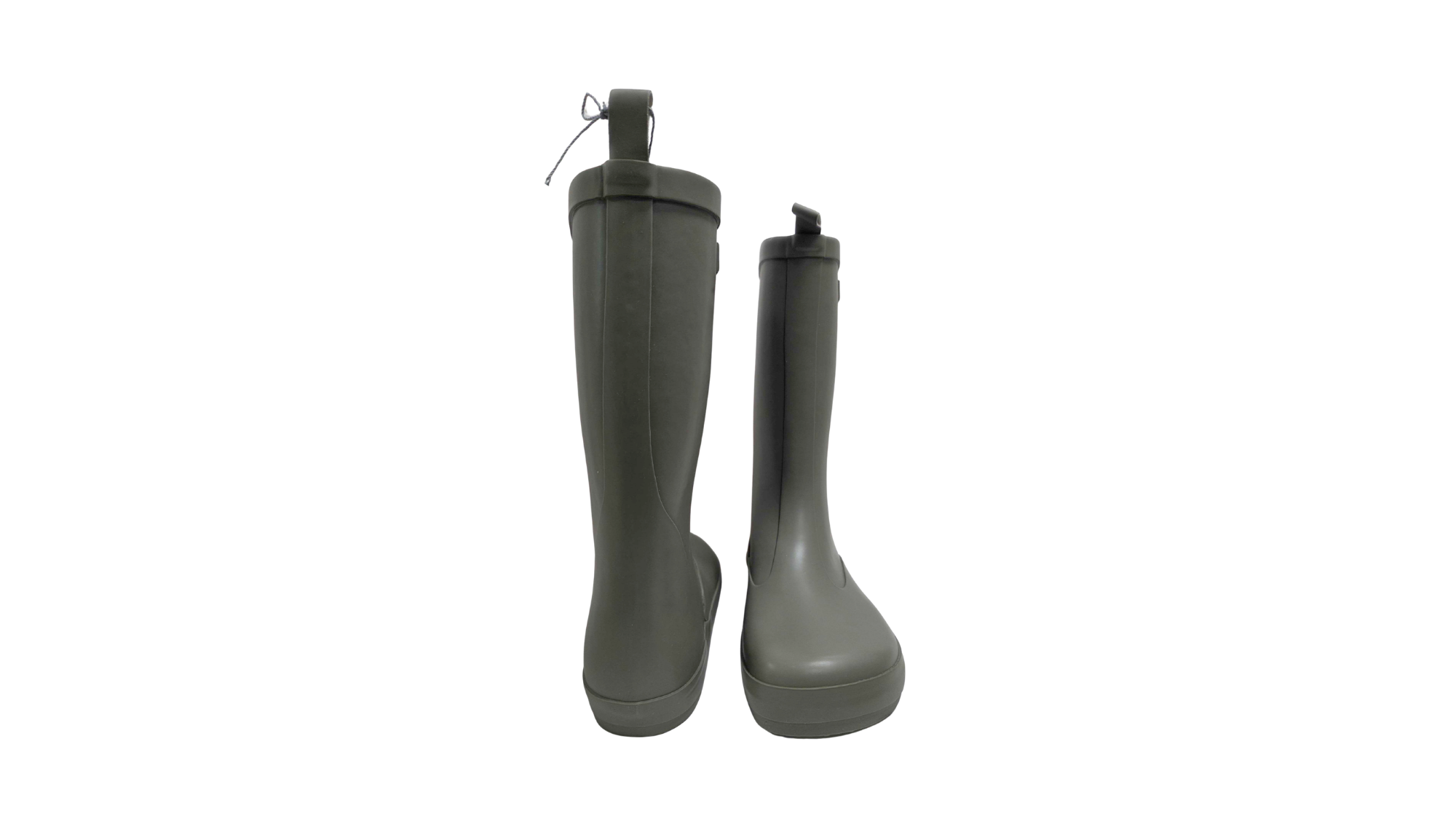 Kinder-Barfußgummistiefel mit breiter Zehenbox, geschlossenem Zehenbereich, geschlossenem Fersenbereich, hohem Schaft, Schlupfform ohne Verschluss, flexible Sohle, Vorder- und Rückansicht als Paar
