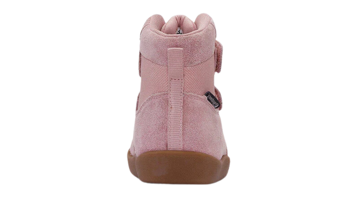 Barfußschuh mit zwei Klettverschlüssen, breite Zehenbox, flexible Sohle, geschlossener Fersenbereich, Rückansicht