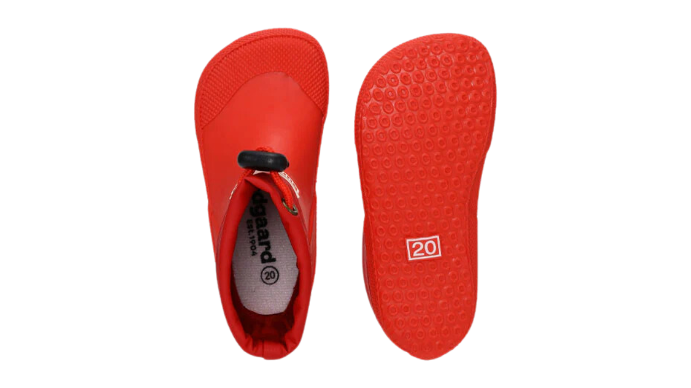 Gummistiefel für Kinder als Paar, hoher Schaft mit Tunnelzug, geschlossene Zehen und geschlossener Fersenbereich, profilierte Sohle, Paar, Draufsicht und Ansicht von unten