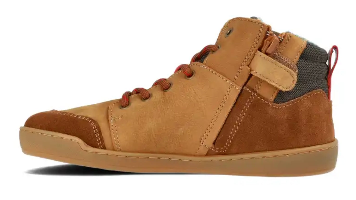 Kinder Barfußschuh mit breiter Zehenbox und Klettverschluss, Seitenansicht außen