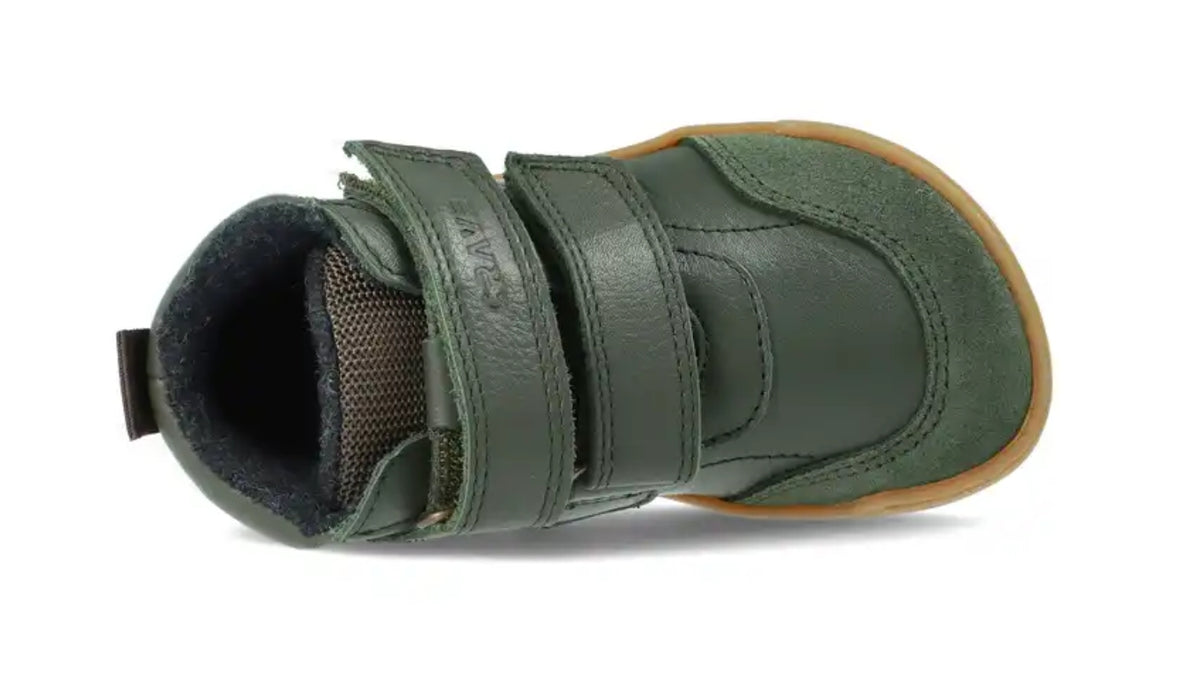 Alltagsbarfußschuh für Kinder, hoch geschnitten, mit breiter Zehenbox, Klettverschluss, geschlossenen Zehen und geschlossener Ferse, Draufsicht