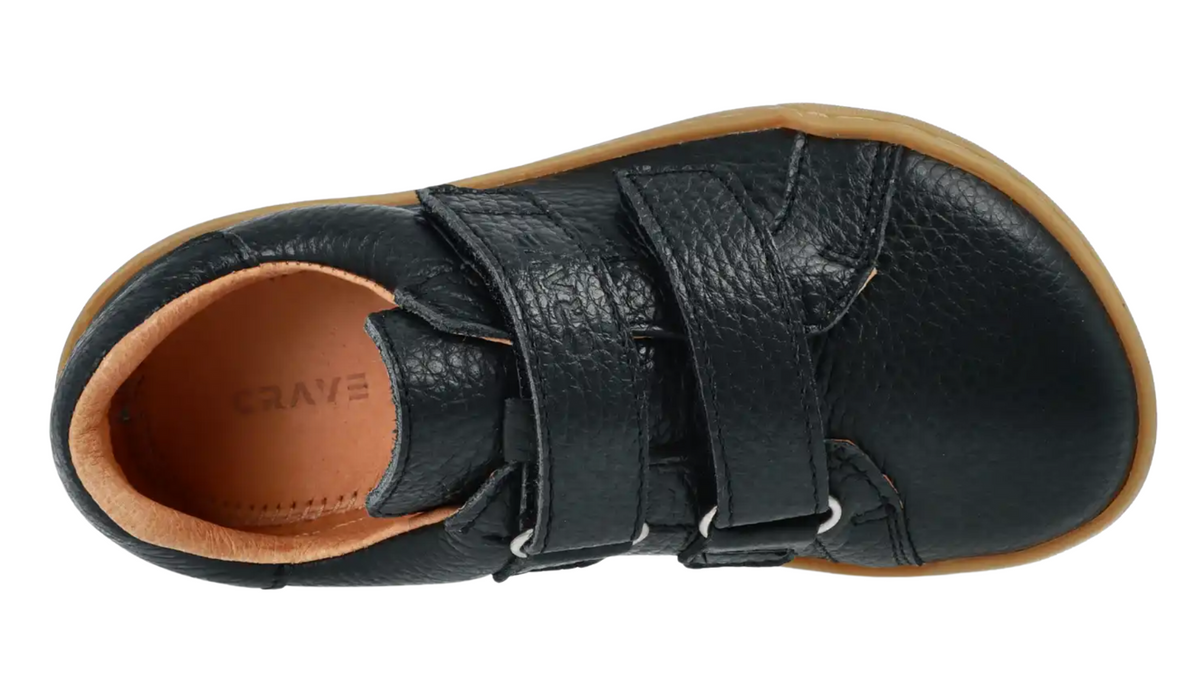 Alltagsbarfußschuh für Kinder mit breiter Zehenbox, Klettverschluss, geschlossenen Zehen und geschlossener Ferse, Draufsicht