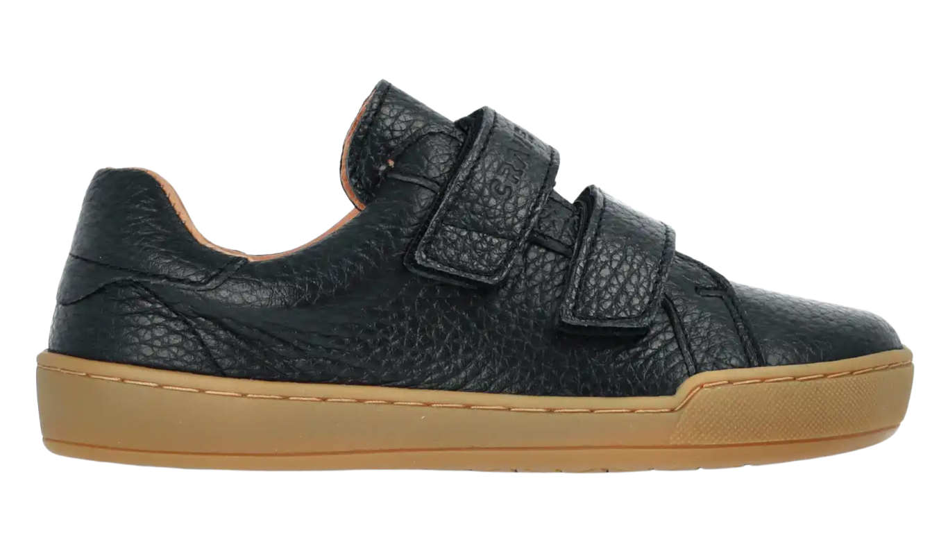 Alltagsbarfußschuh für Kinder mit breiter Zehenbox, Klettverschluss, geschlossenen Zehen und geschlossener Ferse, Seitenansicht außen