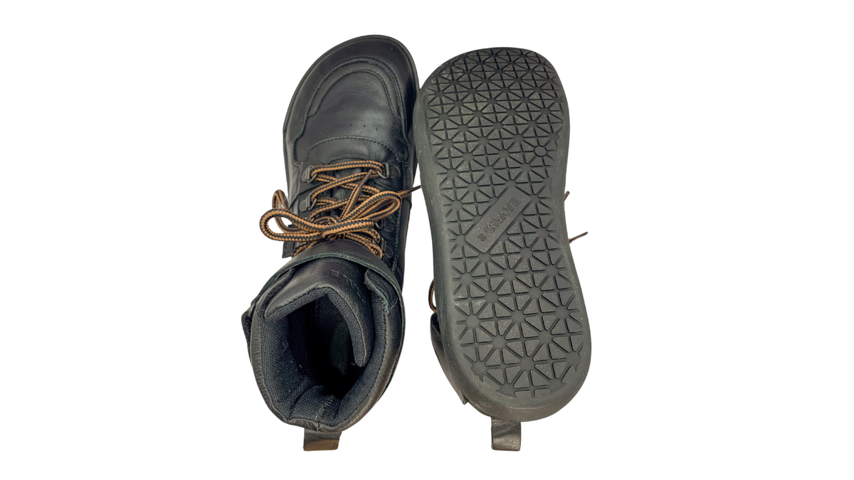 Kinder Barfußschuhe als Paar mit flacher Sohle und Profil, Ansicht von unten