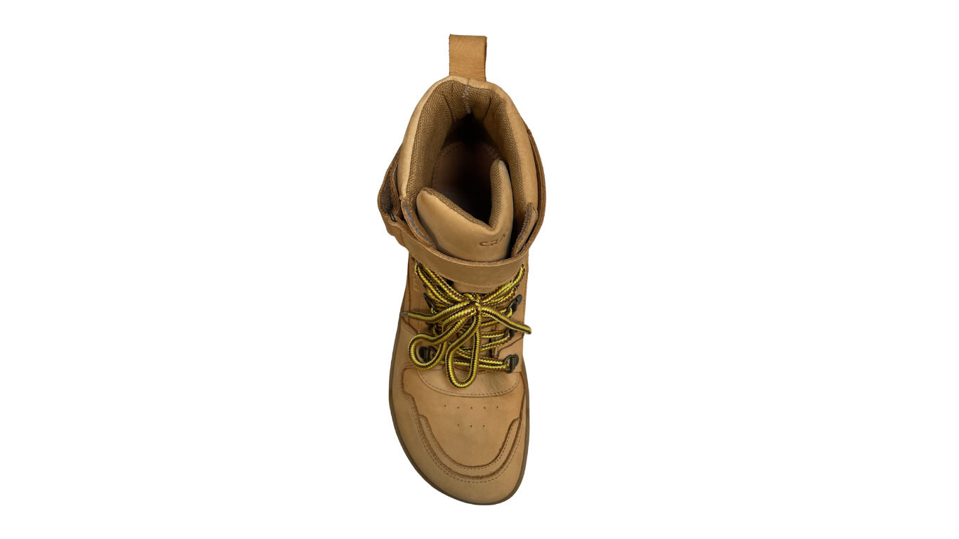 Kinder Barfußschuh mit breiter Zehenbox, Schnürung und geschlossener Ferse, Draufsicht