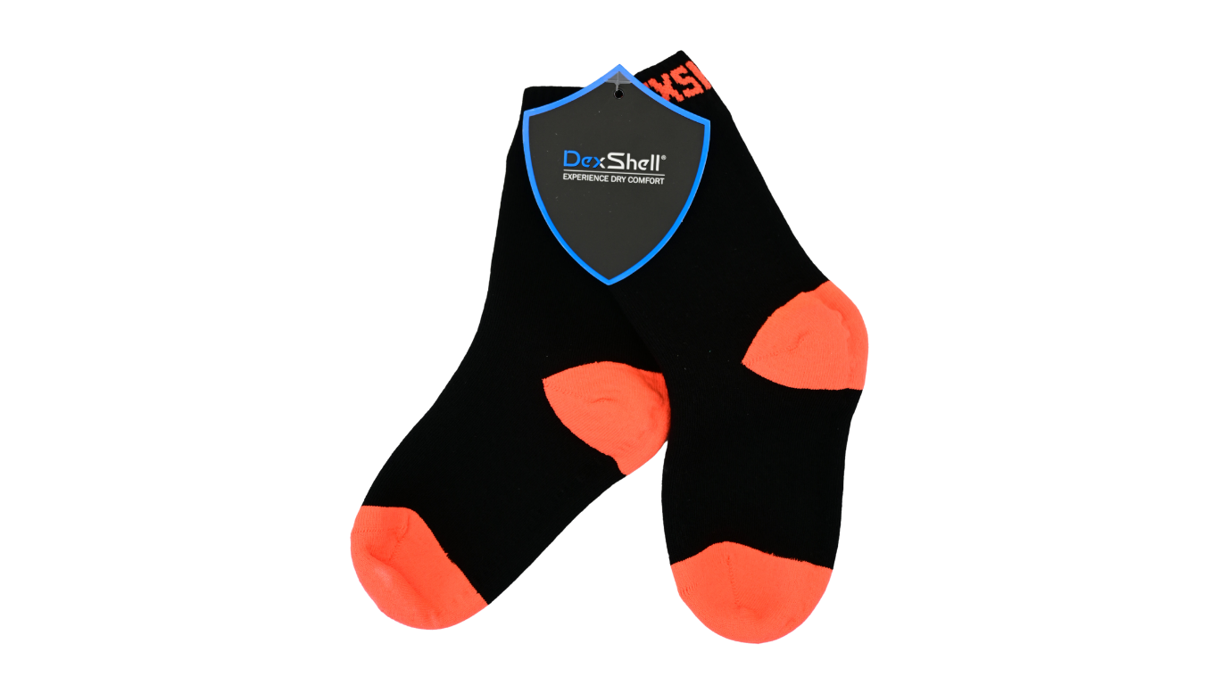 Wasserdichte Kindersocken als Paar mit niedrigem Schaft, Seitenansicht.