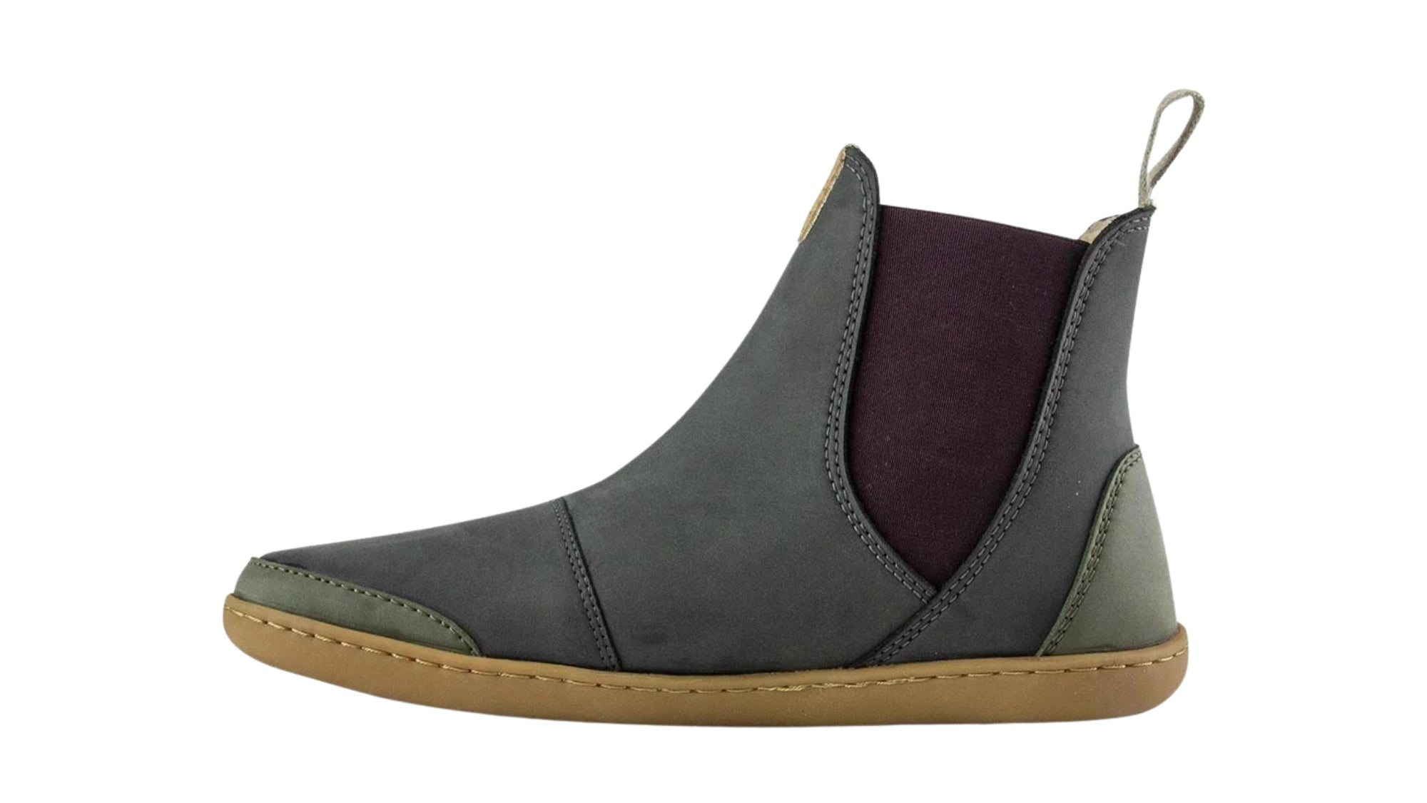 Barfußschuh ohne Verschluss, breite Zehenbox, flexible Sohle, geschlossener Fersenbereich, niedriger Schaft, Seitenansicht innen