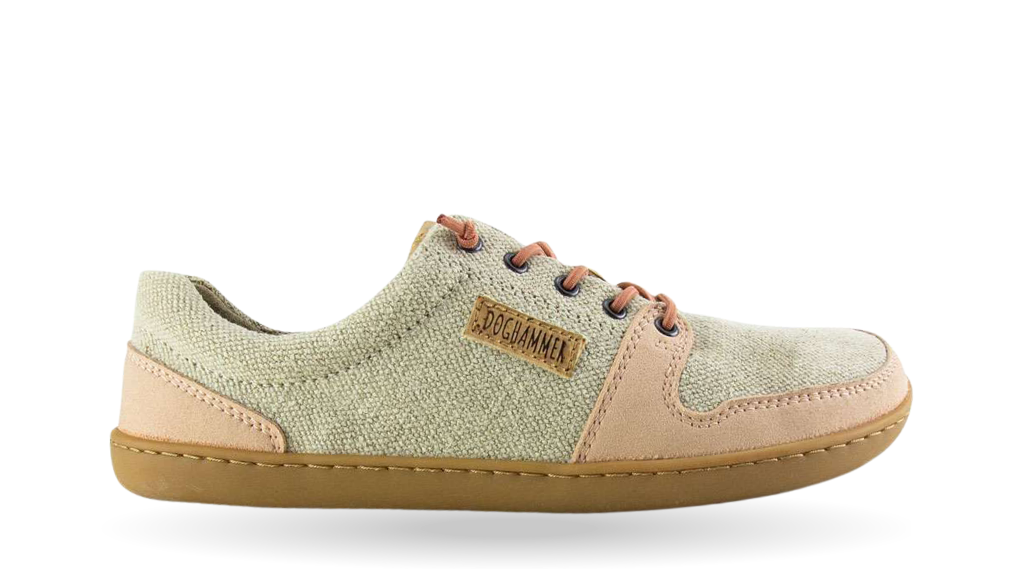 Barfußschuh für Erwachsene mit breiter Zehenbox, geschlossenem Zehenbereich, geschlossener Ferse, Schnürung, flacher flexible Sohle, Seitenansicht außen.
