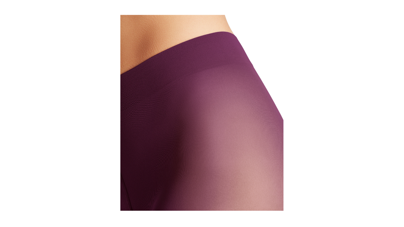 Damen-Leggings mit elastischem Bund getragen am Bein, Detailansicht.