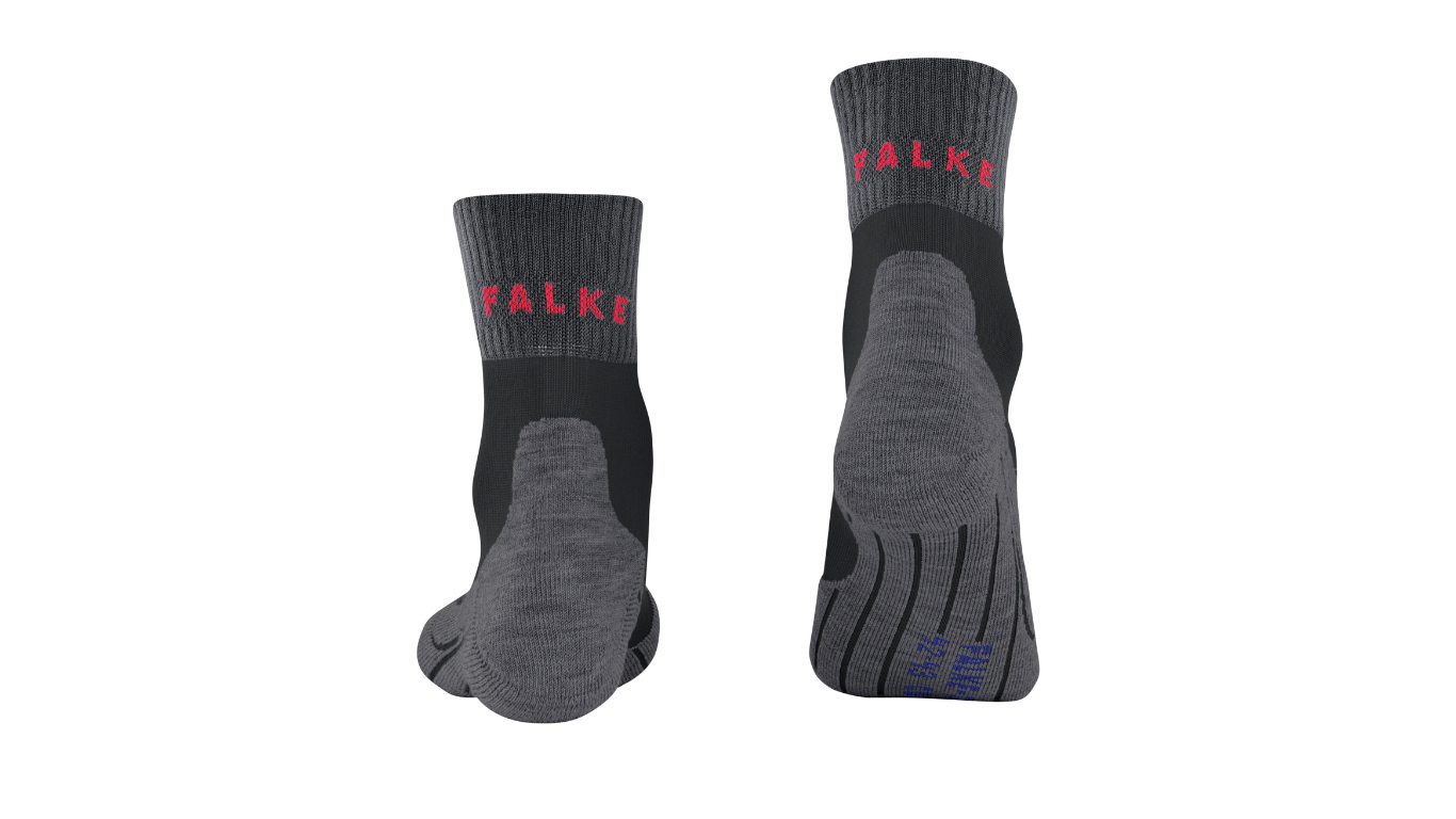 Socke als Paar mit mittelhohem Schaft, geschlossener Zehenpartie und geschlossenem Fersenbereich, Rückansicht.