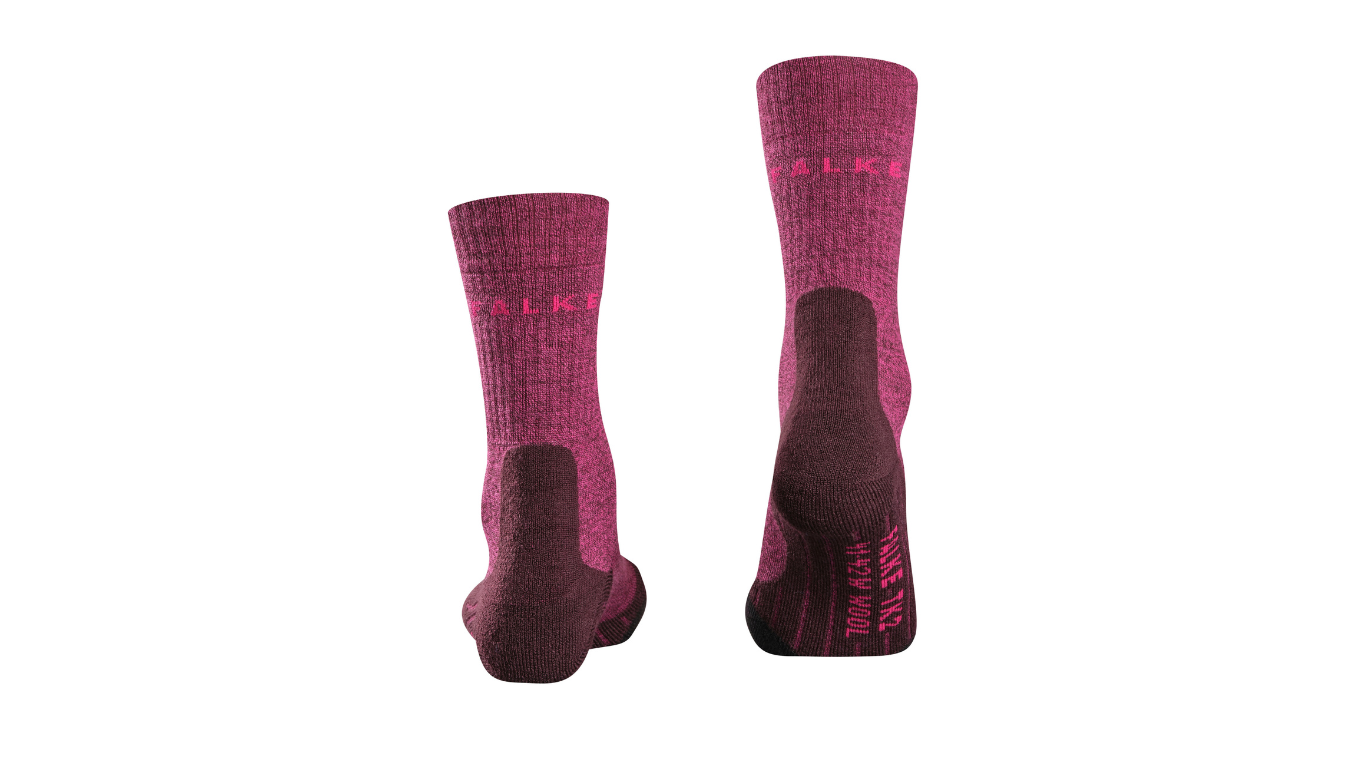 Socke als Paar mit mittelhohem Schaft und geschlossenem Fersenbereich, Rückansicht.