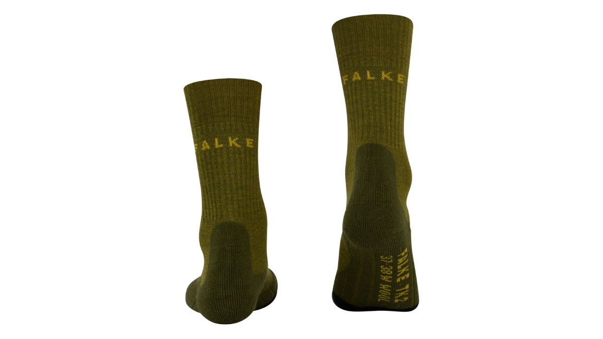 Socke als Paar mit mittelhohem Schaft und geschlossenem Fersenbereich, Rückansicht.