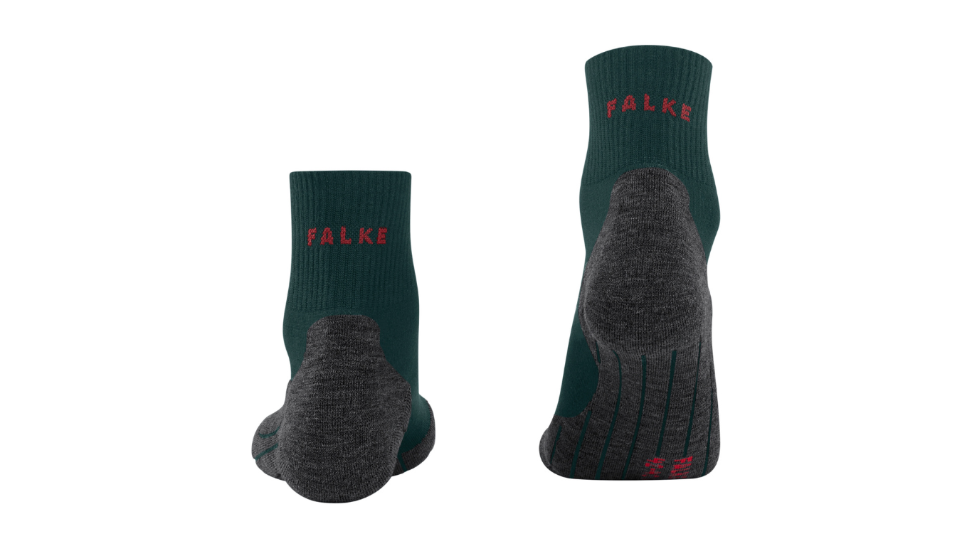 Socke als Paar mit mittelhohem Schaft, geschlossener Zehenpartie und geschlossenem Fersenbereich, Rückansicht.