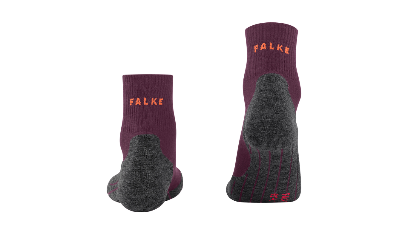 Socke als Paar mit mittelhohem Schaft und geschlossenem Fersenbereich, Rückansicht.
