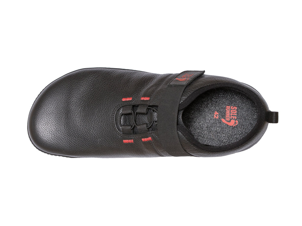 Barfußschuh, geschlossene Zehen und geschlossener Fersenbereich, Klettverschluss, einzelner Schuh, Draufsicht