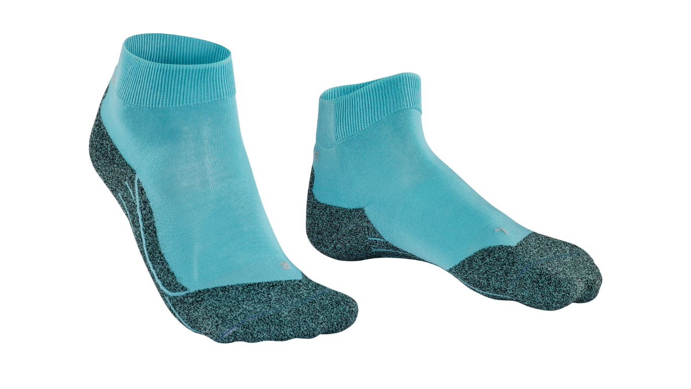 Socke als Paar mit kurzem Schaft, geschlossener Zehenpartie und geschlossenem Fersenbereich, Draufsicht.