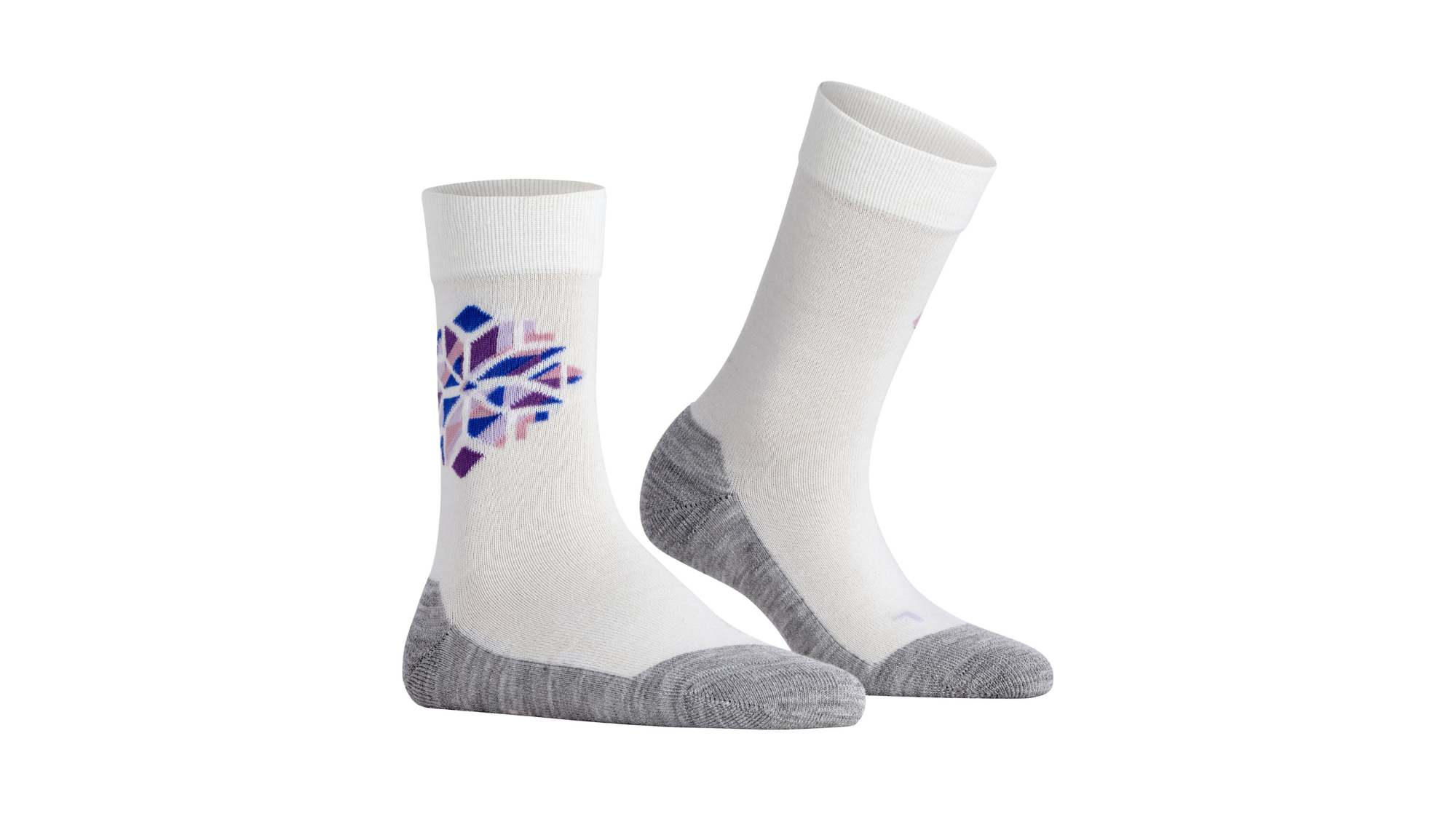 Paar Kindersocken in Wadenhöhe mit verstärktem Fersen- und Zehenbereich sowie Motiv am Schaft, schräge Vorderansicht