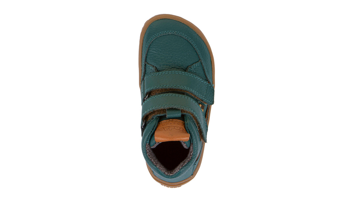 Barfußschuh mit zwei Klettverschlüssen, geschlossene Zehen und geschlossener Fersenbereich, Draufsicht