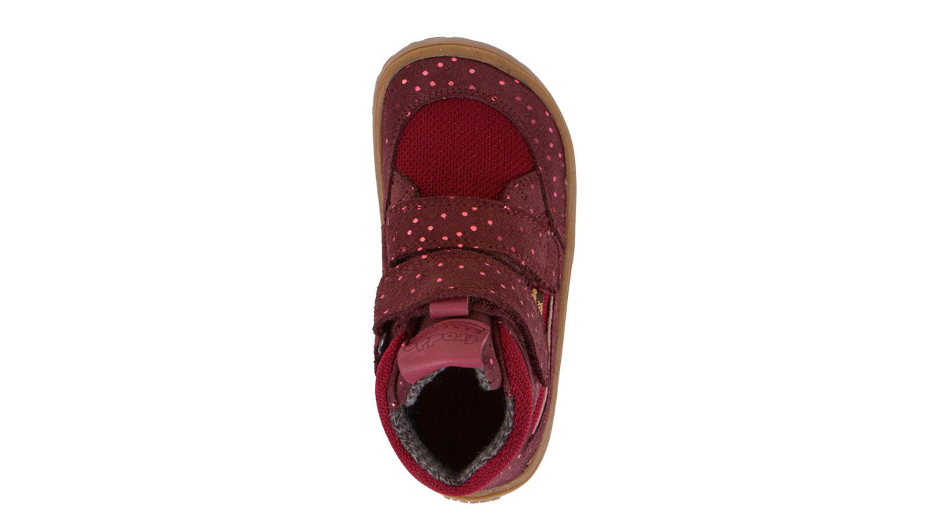 Barfußschuh mit zwei Klettverschlüssen, geschlossene Zehen und geschlossener Fersenbereich, Draufsicht