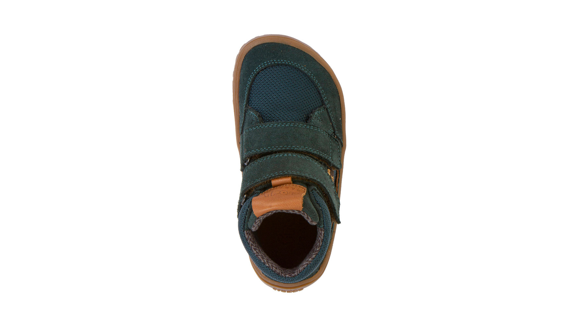 Barfußschuh mit zwei Klettverschlüssen, geschlossene Zehen und geschlossener Fersenbereich, Draufsicht