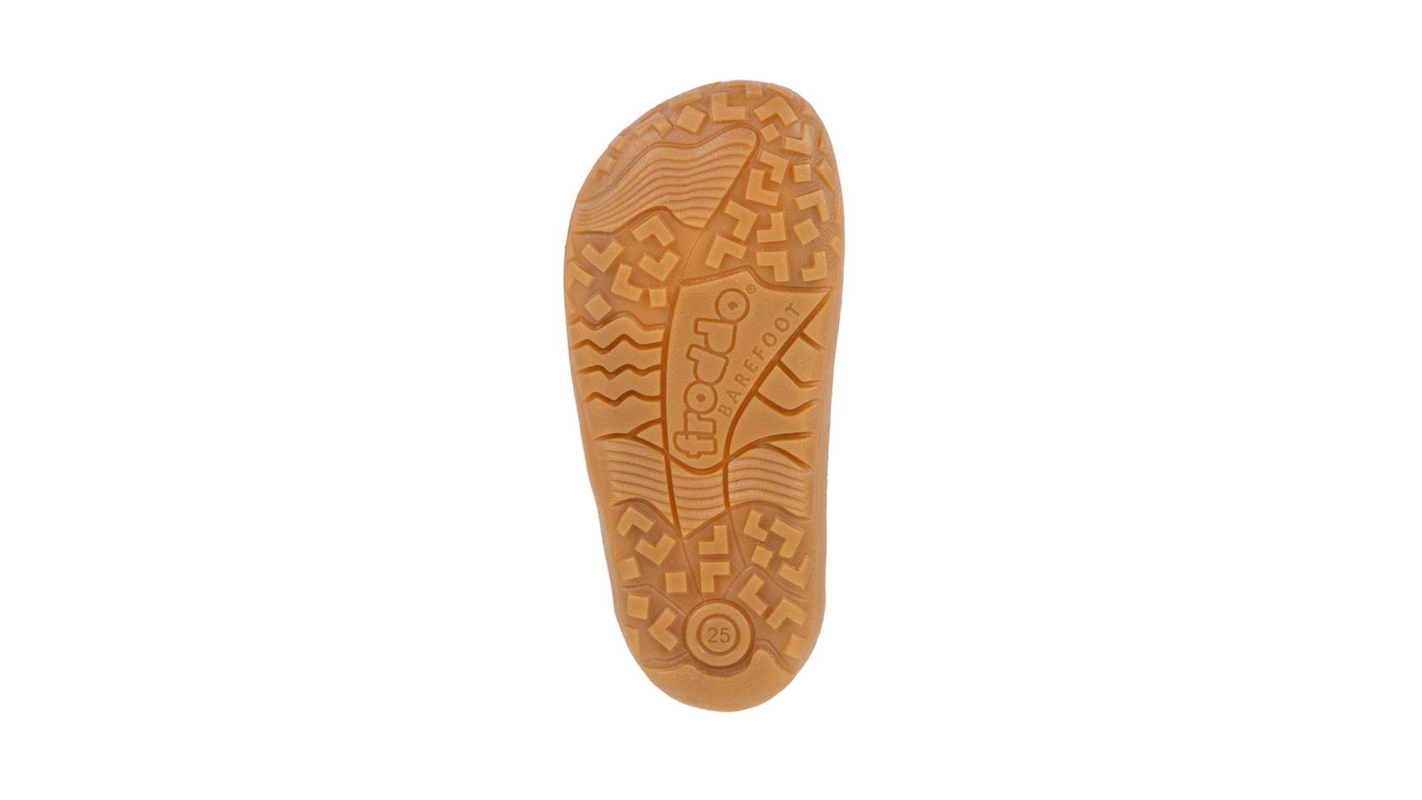 Barfußschuh für Kinder, geschlossene Zehen und geschlossener Fersenbereich, zwei Klettverschlüsse, flexible Sohle, textile Einsätze, Einzelschuh, Ansicht von unten