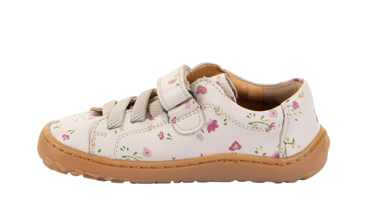 Barfußschuh für Kinder, geschlossene Zehen und geschlossener Fersenbereich, Klettverschluss und elastische Schnürung, flexible Sohle, Einzelschuh, Seitenansicht innen
