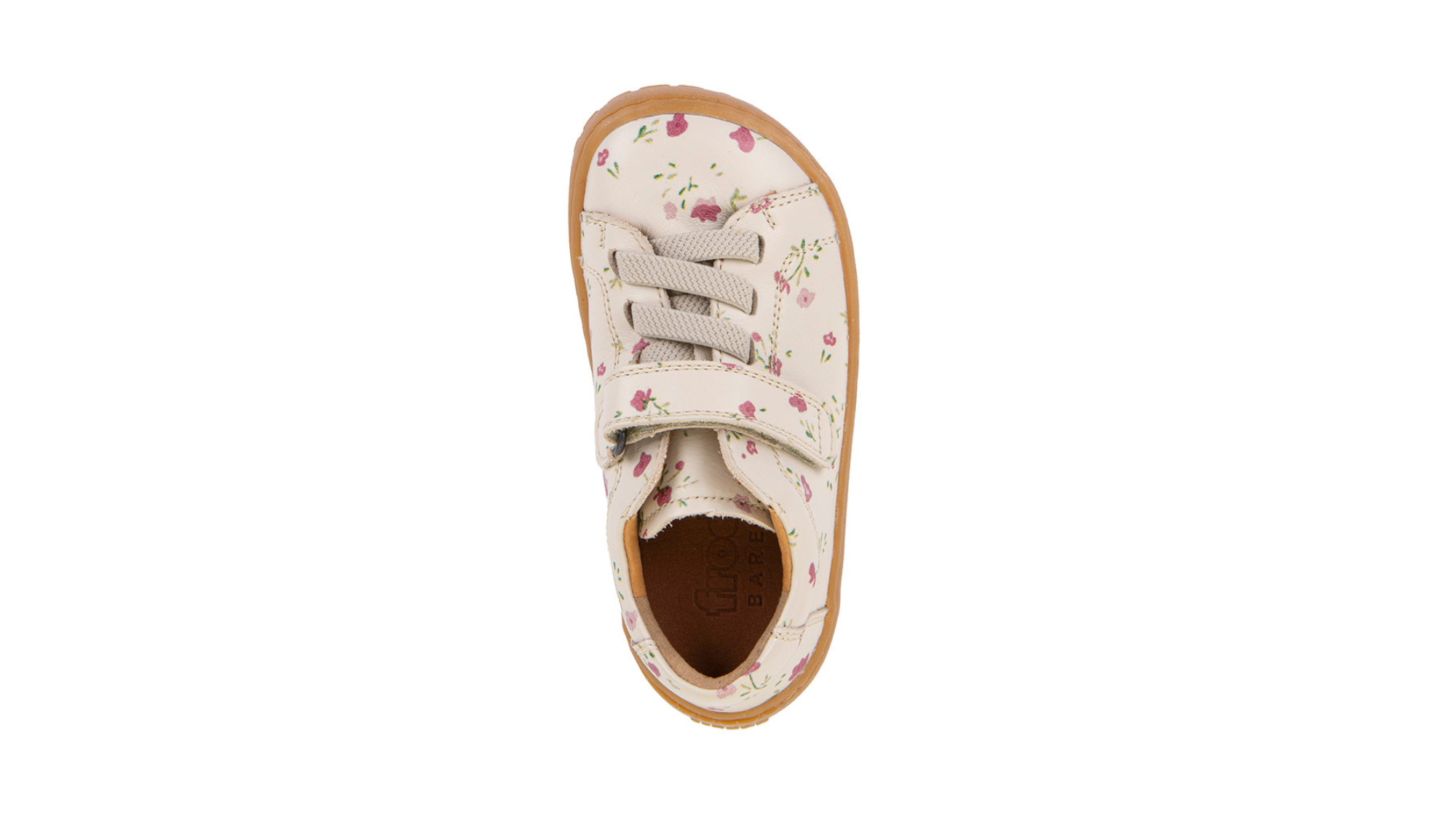 Barfußschuh für Kinder, geschlossene Zehen und geschlossener Fersenbereich, Klettverschluss und elastische Schnürung, flexible Sohle, Einzelschuh, Draufsicht