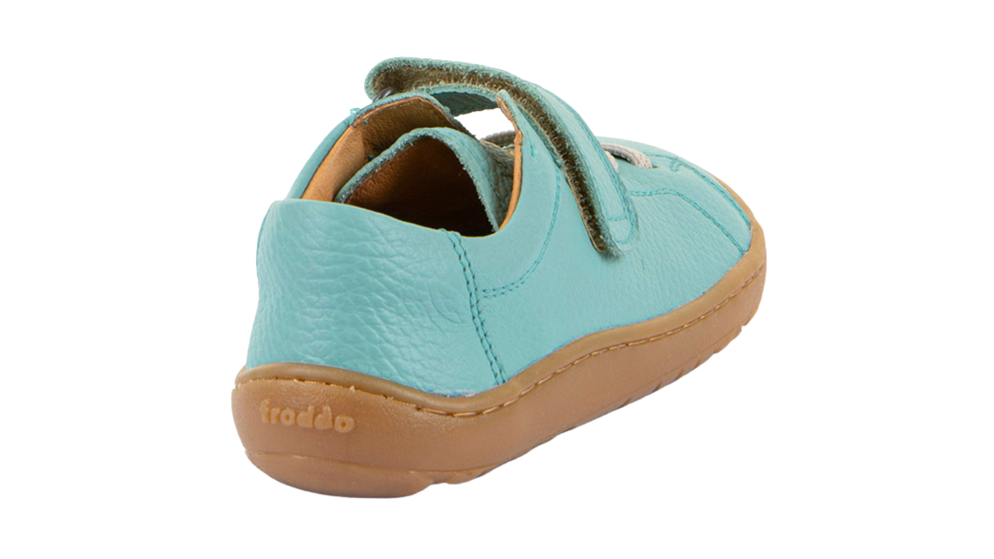 Barfußschuh für Kinder, geschlossene Zehen und geschlossener Fersenbereich, Klettverschluss und elastische Schnürung, flexible Sohle, Einzelschuh, Rückansicht