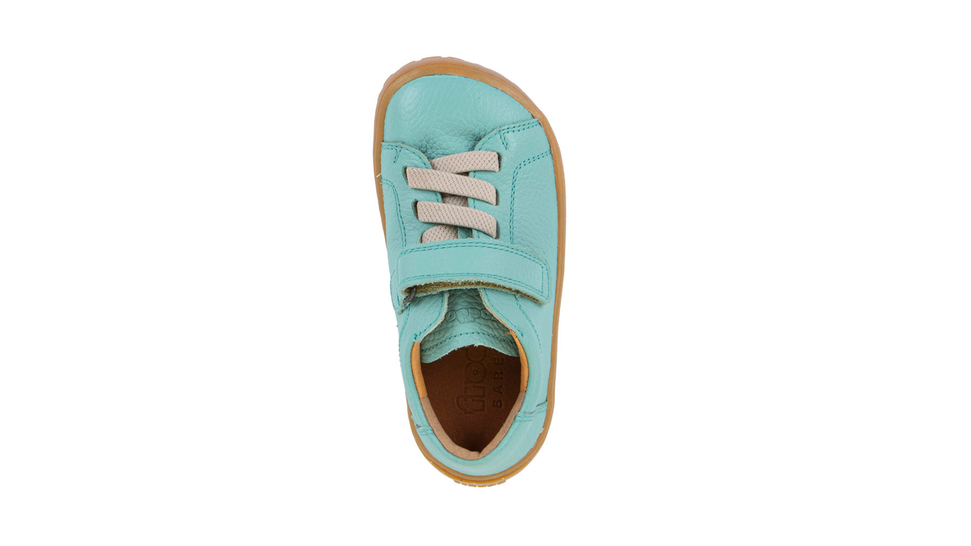 Barfußschuh für Kinder, geschlossene Zehen und geschlossener Fersenbereich, Klettverschluss und elastische Schnürung, flexible Sohle, Einzelschuh, Draufsicht