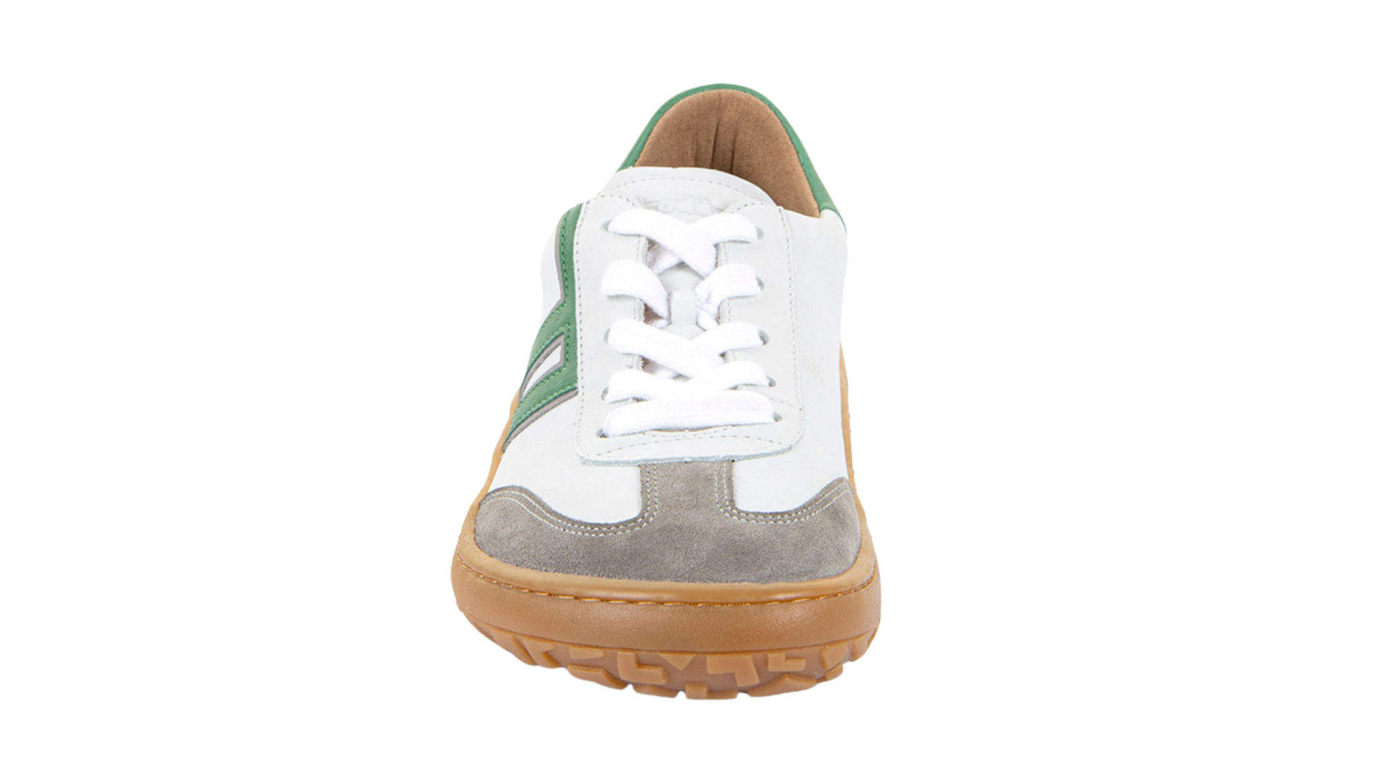 Barfußschuh, geschlossene Zehen und geschlossener Fersenbereich, Schnürung, flexible Sohle, Einzelschuh, Vorderansicht