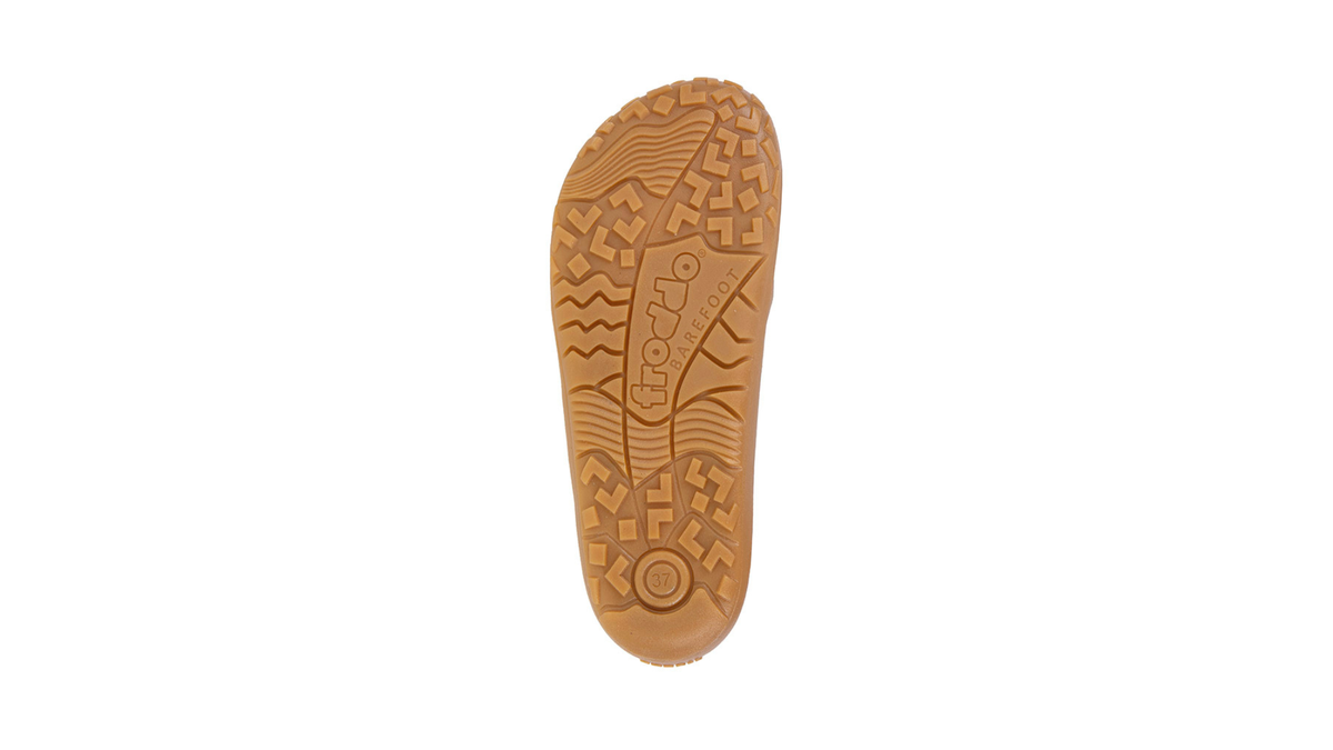 Barfußschuh, geschlossene Zehen und geschlossener Fersenbereich, Schnürung, flexible Sohle, Einzelschuh, Ansicht von unten