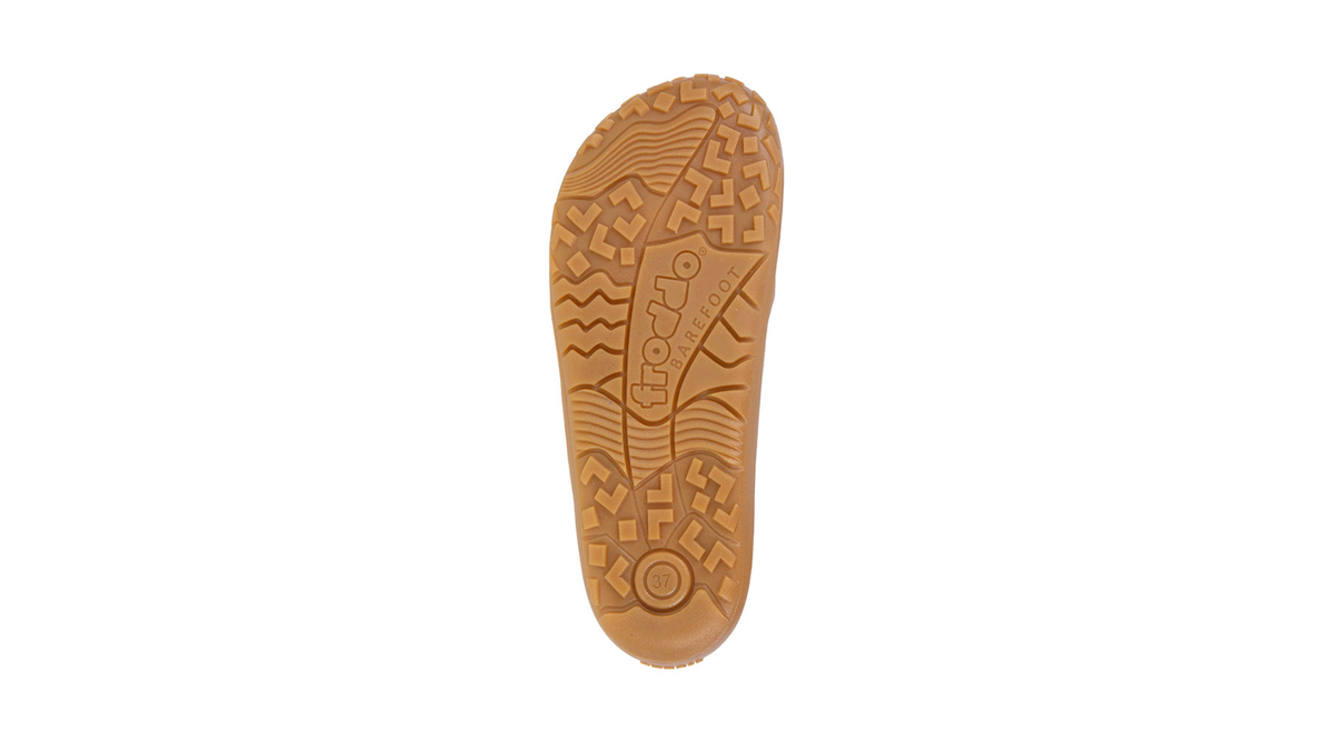 Barfußschuh, geschlossene Zehen und geschlossener Fersenbereich, Schnürung, flexible Sohle, Einzelschuh, Ansicht von unten