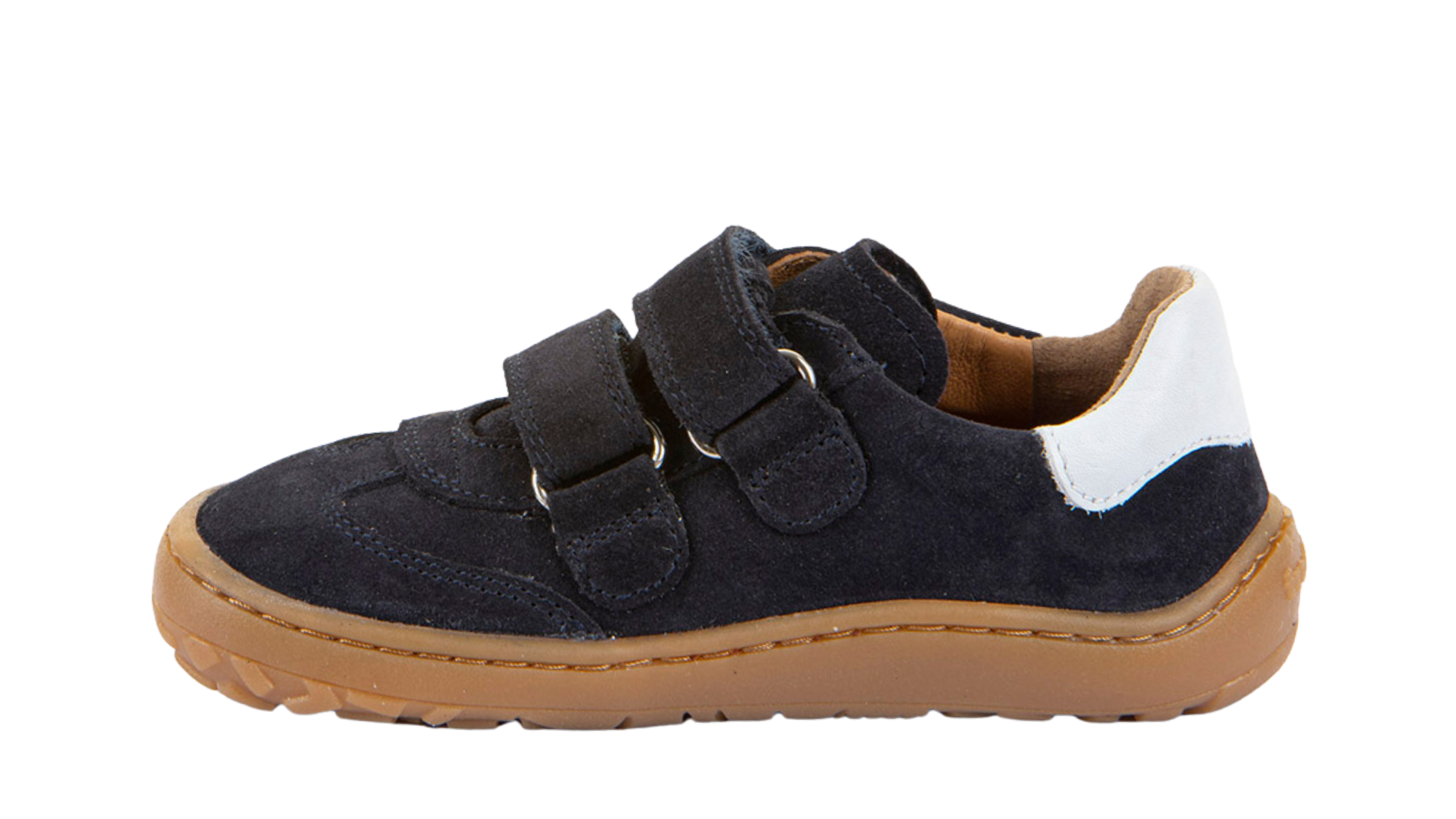 Barfußschuh für Kinder, geschlossene Zehen und geschlossener Fersenbereich, zwei Klettverschlüsse, flexible Sohle, Einzelschuh, Seitenansicht innen
