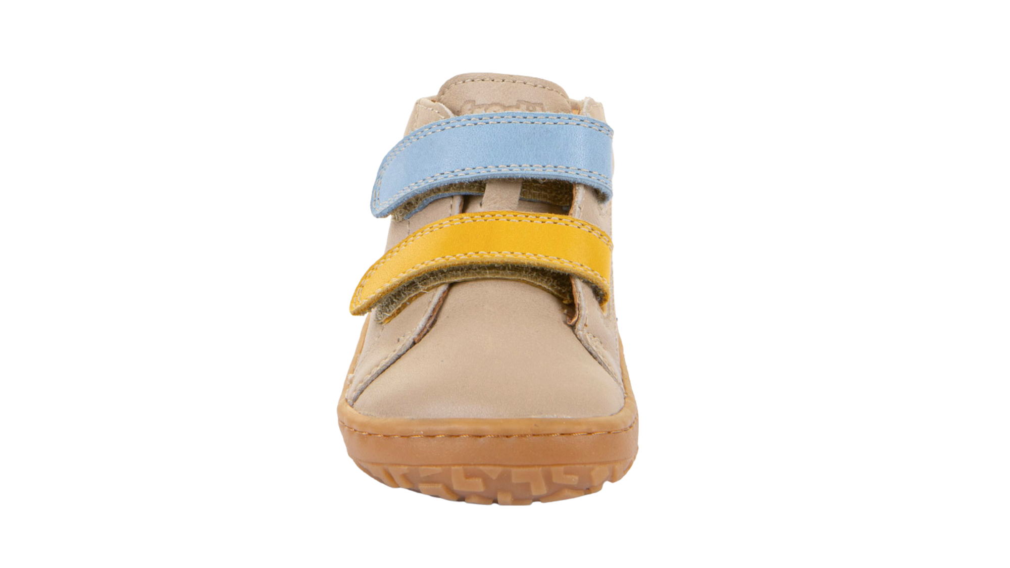 Barfußschuh für Kinder, geschlossene Zehen und geschlossener Fersenbereich, zwei Klettverschlüsse, flexible Sohle, Einzelschuh, Vorderansicht