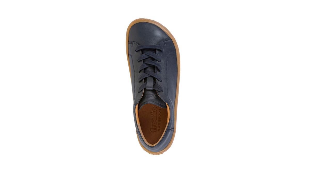 Barfußschuh, geschlossene Zehen und geschlossener Fersenbereich, Schnürung, flexible Sohle, Einzelschuh, Draufsicht