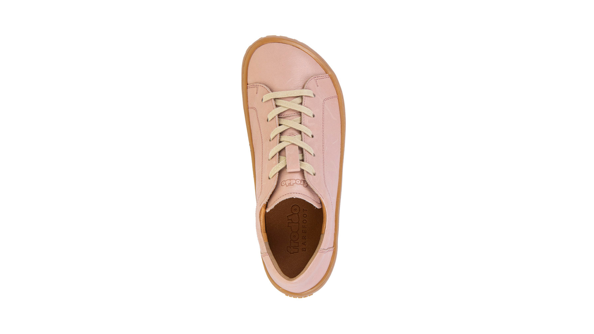 Barfußschuh, geschlossene Zehen und geschlossener Fersenbereich, Schnürung, flexible Sohle, Einzelschuh, Draufsicht