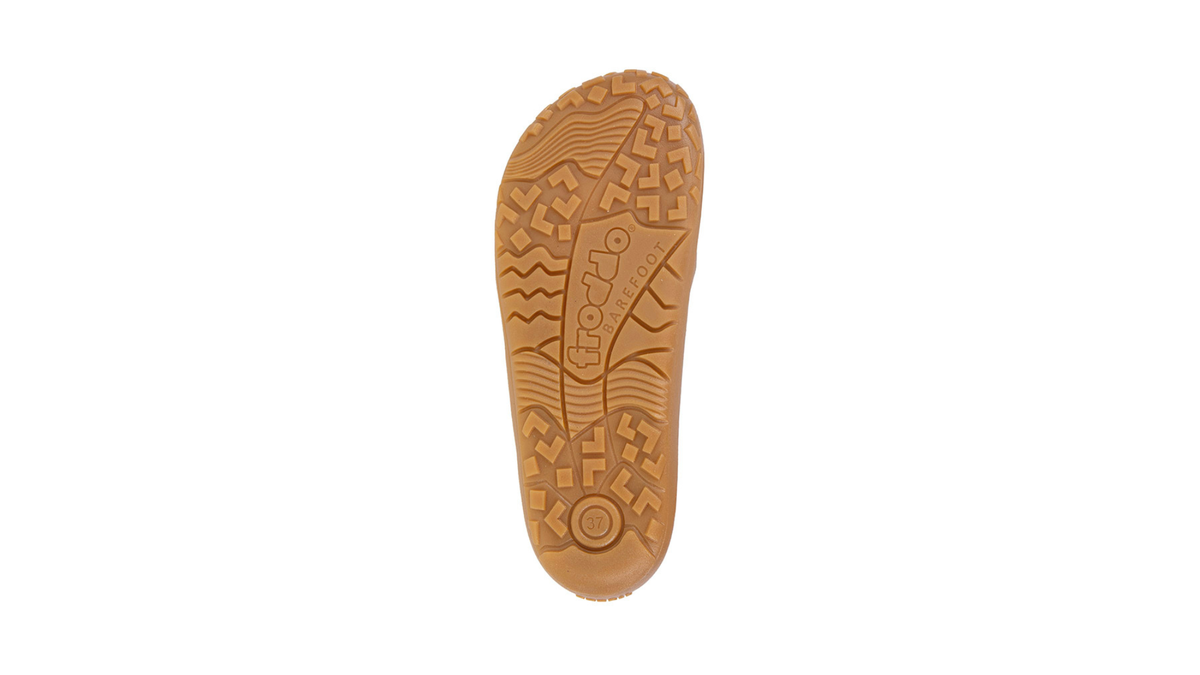 Barfußschuh, geschlossene Zehen und geschlossener Fersenbereich, Schnürung, flexible Sohle, Einzelschuh, Ansicht von unten