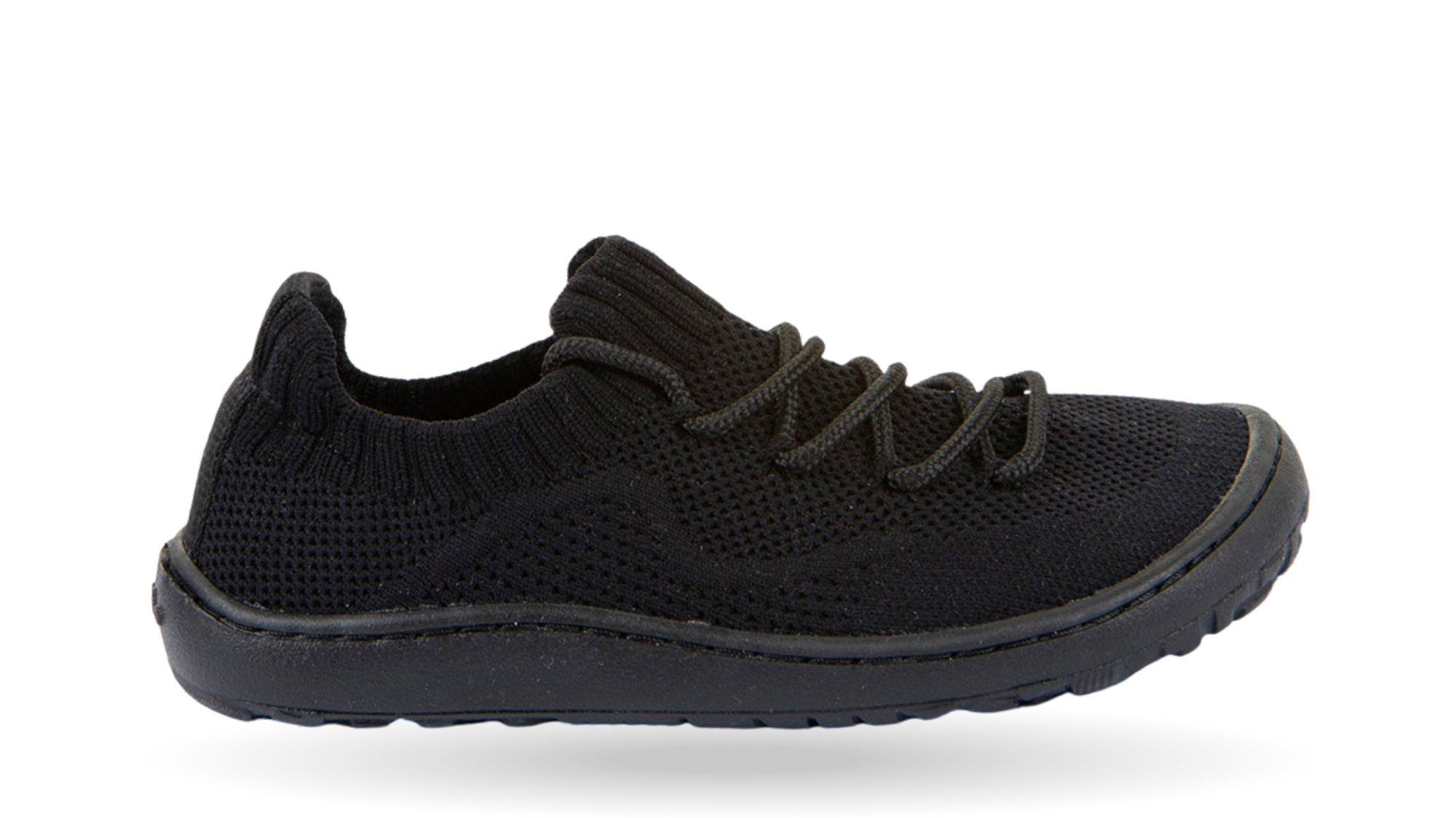 Barfußschuh mit Schnürung, geschlossene Zehen und geschlossener Fersenbereich, Seitenansicht außen, einzelner Schuh