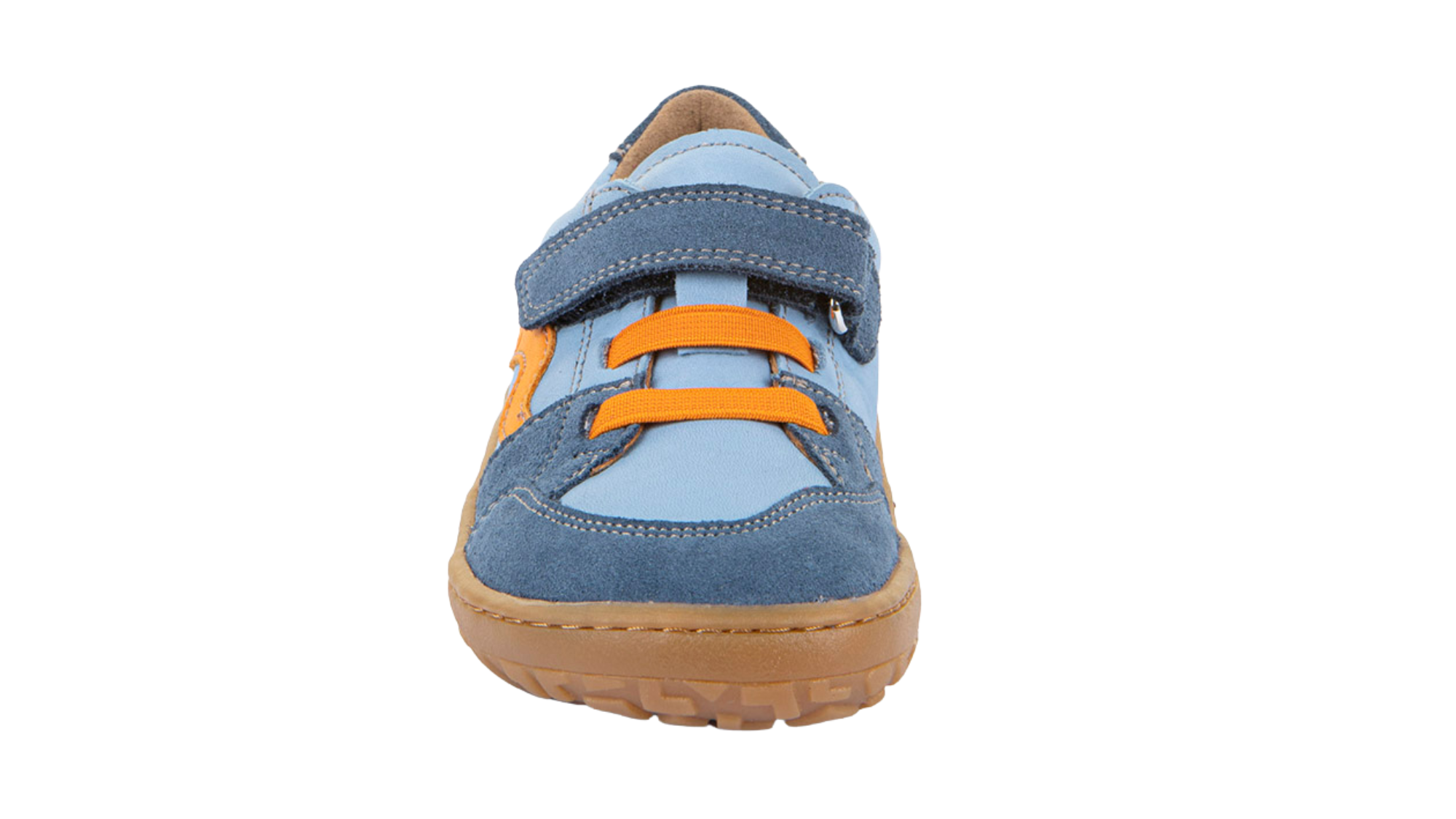 Barfußschuh für Kinder, geschlossene Zehen und geschlossener Fersenbereich, Klettverschluss und elastische Riemen, flexible Sohle, Einzelschuh, Vorderansicht