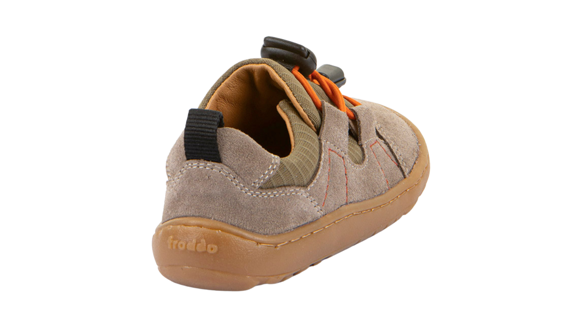 Barfußschuh für Kinder, geschlossene Zehen und geschlossener Fersenbereich, elastische Schnürung mit Schnellverschluss, seitliche Aussparungen, flexible Sohle, Einzelschuh, Rückansicht