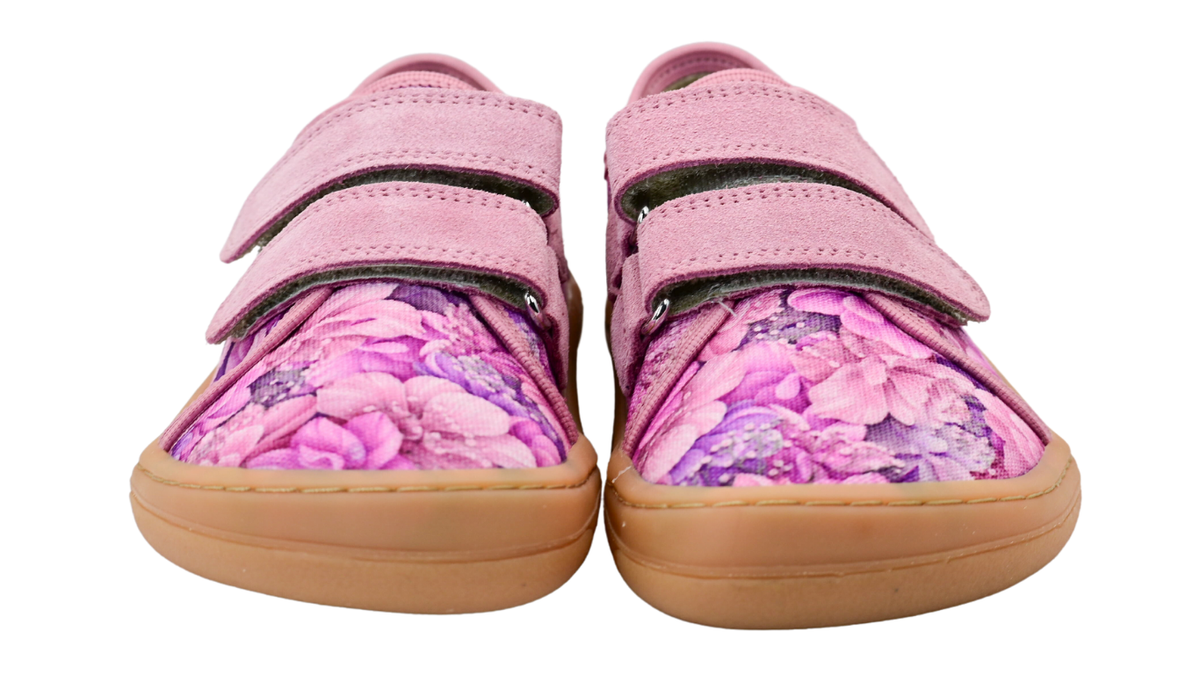 Barfußschuhe für Kinder mit zwei Klettverschlüssen, geschlossene Zehen und geschlossener Fersenbereich, Vorderansicht, Paar
