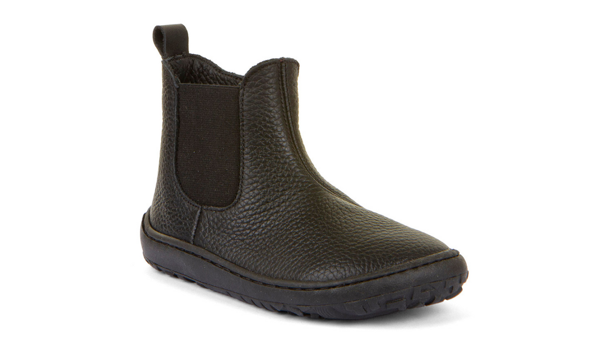 Barfußstiefel mit Reißverschluss an der Innenseite, geschlossene Zehen und geschlossener Fersenbereich, Seitenansicht innen