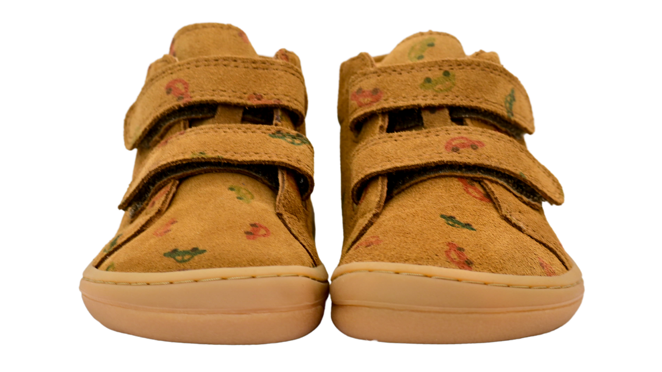 Barfußschuhe für Kinder mit zwei Klettverschlüssen, geschlossene Zehen und geschlossener Fersenbereich, Vorderansicht, Paar